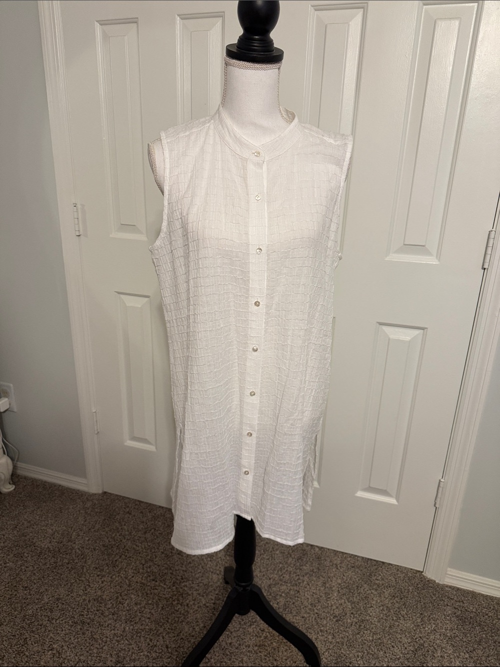 Sleeveless White Button-Front Tunic